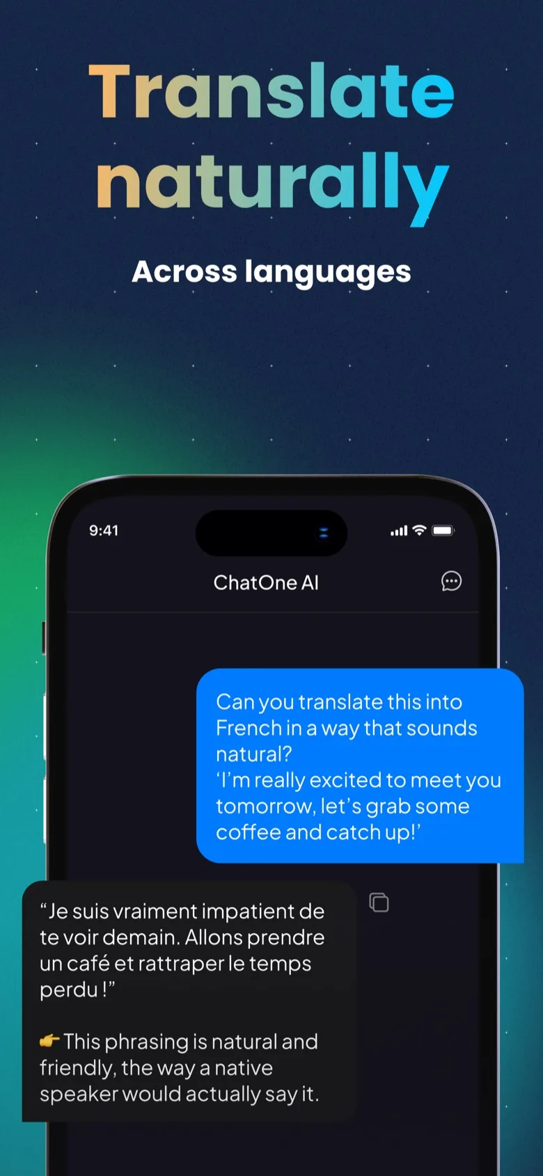 ChatOne AI assistant conversation screen